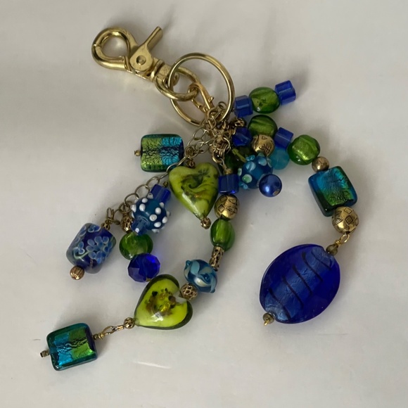 Multi color glass, crystal, metal beads bag charm, keychain, keyring Handmade - Picture 2 of 4